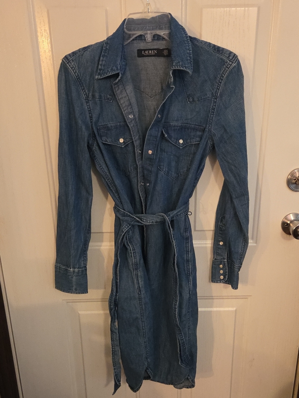 Lauren Ralph Lauren Medium Blue Denim Belted Shirt Dress Size 4